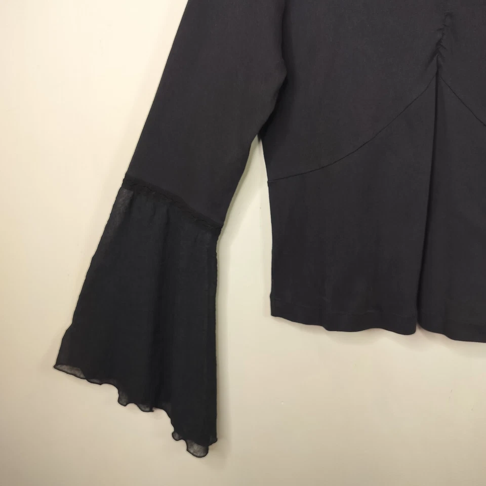 Top Newport News Negro Manga Acampanada L Grande Algodón Boho Bruja Gótico Vamp Foto 3 de 4