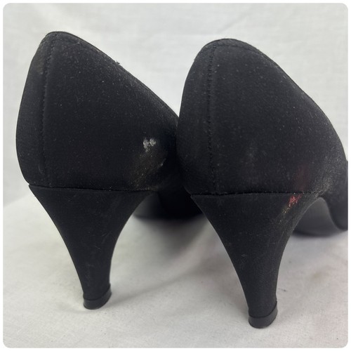 Vintage 1950s Black Glam Witchy Satin Rhinestone & Lace Embellished Heels 8.5-9 - Picture 3 of 6