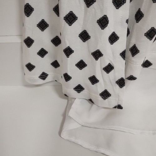 M&S Collection White Long Sleeve TShirt Size 12 Faux Shirt Bottom Square Pattern - Picture 4 of 17