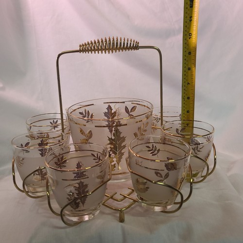 Cubo de hielo esmerilado hojas de otoño dorado de colección y 8 vasos MCM con portador - Imagen 9 de 12