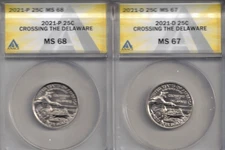 2021-D+P Mint Set Crossing Delaware AMACS MS68 & MS67 Certified Quarter 2 Coins!
