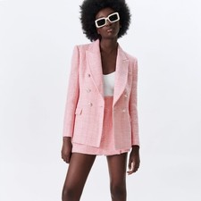 Zara Pink Textured Plaid Blazer Size S