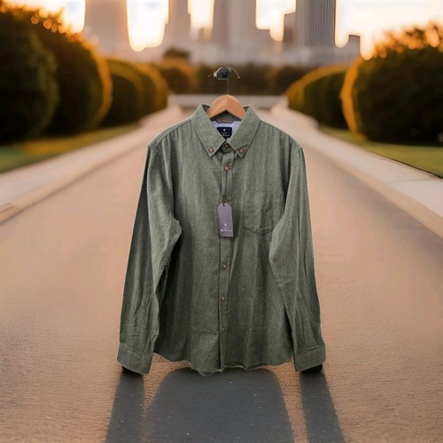 Ben Sherman Classic Fit Cotton Shirt Large Button Down MOD Military Green NEW 99
