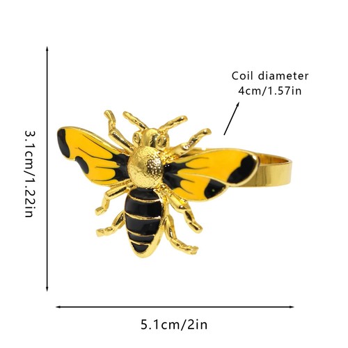 Bee Napkin Rings Set of 4,Yellow Honeybee Napkin Holders Gold Metal Napkin Bu... - Picture 2 of 7