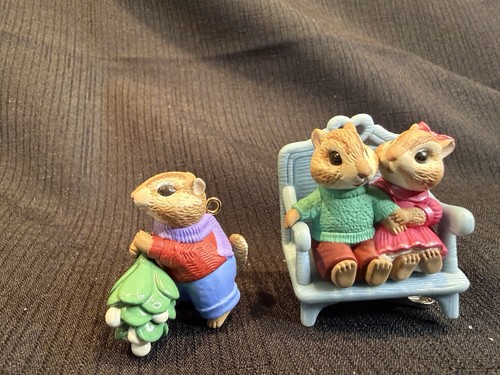 Punze 1994 Ornament ~ Mistelzweig Überraschung - Streifenhörnchen 2er Set - Bild 1 von 3