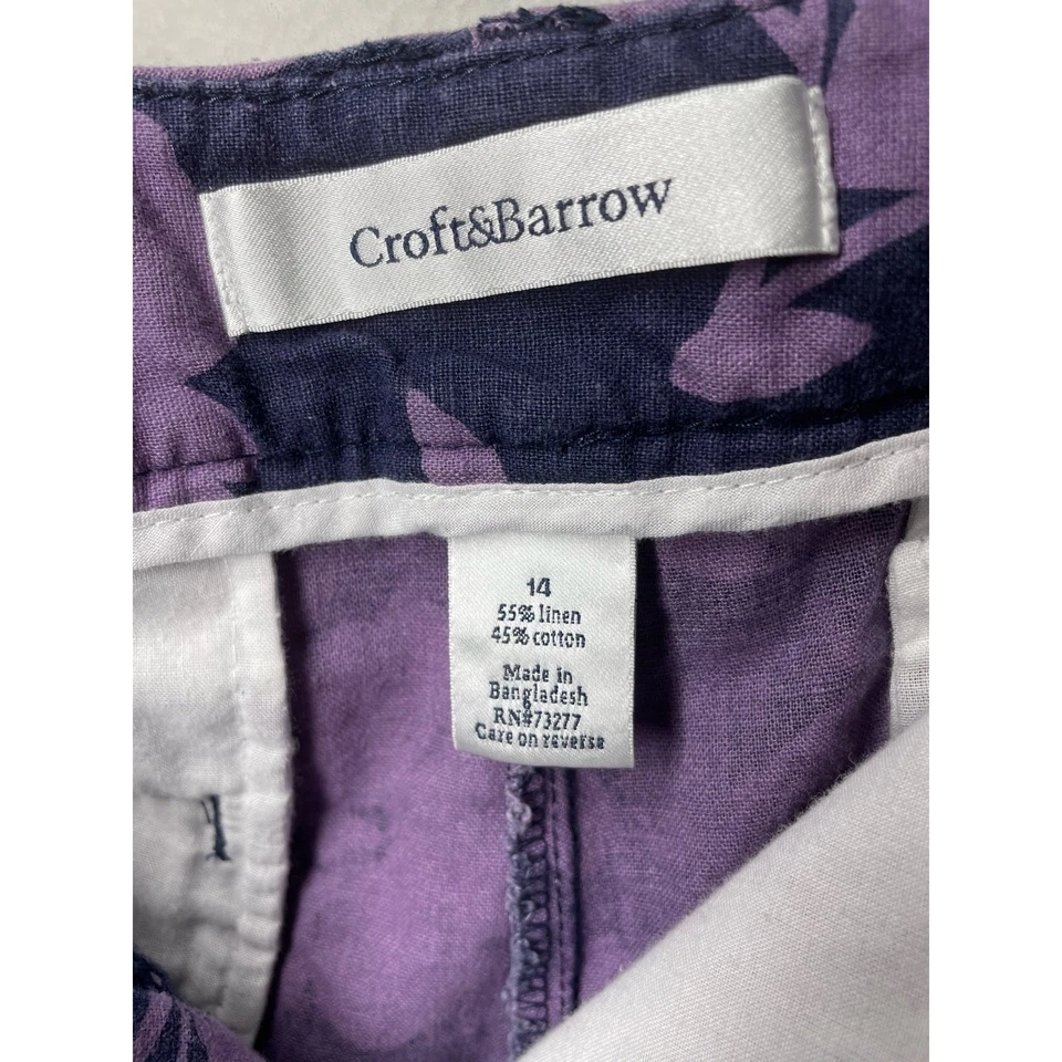Pantalones Cortos Croft & Barrow Mezcla de Lino Floral Hawaiano Talla 14 Púrpura Viaje Foto 3 de 4