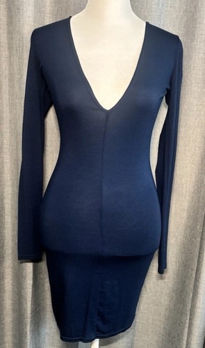MISSGUIDED Sexy Chic Blue Plunge Long Sleeve Bodycon Dress Size US 4 - NWT - Picture 5 of 13