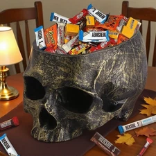 Halloween Skull Candy Dish Holder 7Lbs Scary Realistic Decor Resin Plastic Bowl