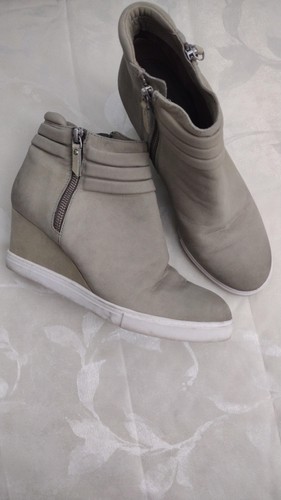 Paolo Zapatos Mujer Gris Cuña Botines al Tobillo Cremallera Lateral Parte Superior Alta Tenis Informales - Imagen 2 de 7