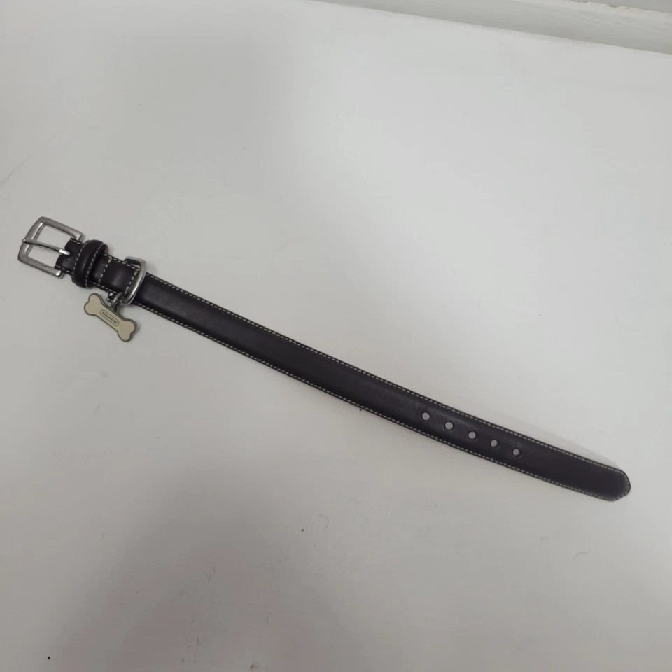 COACH Brown Leather Dog Collar 8420 Size XS 8.5"-10" White Bone Tag - Image 2 of 4