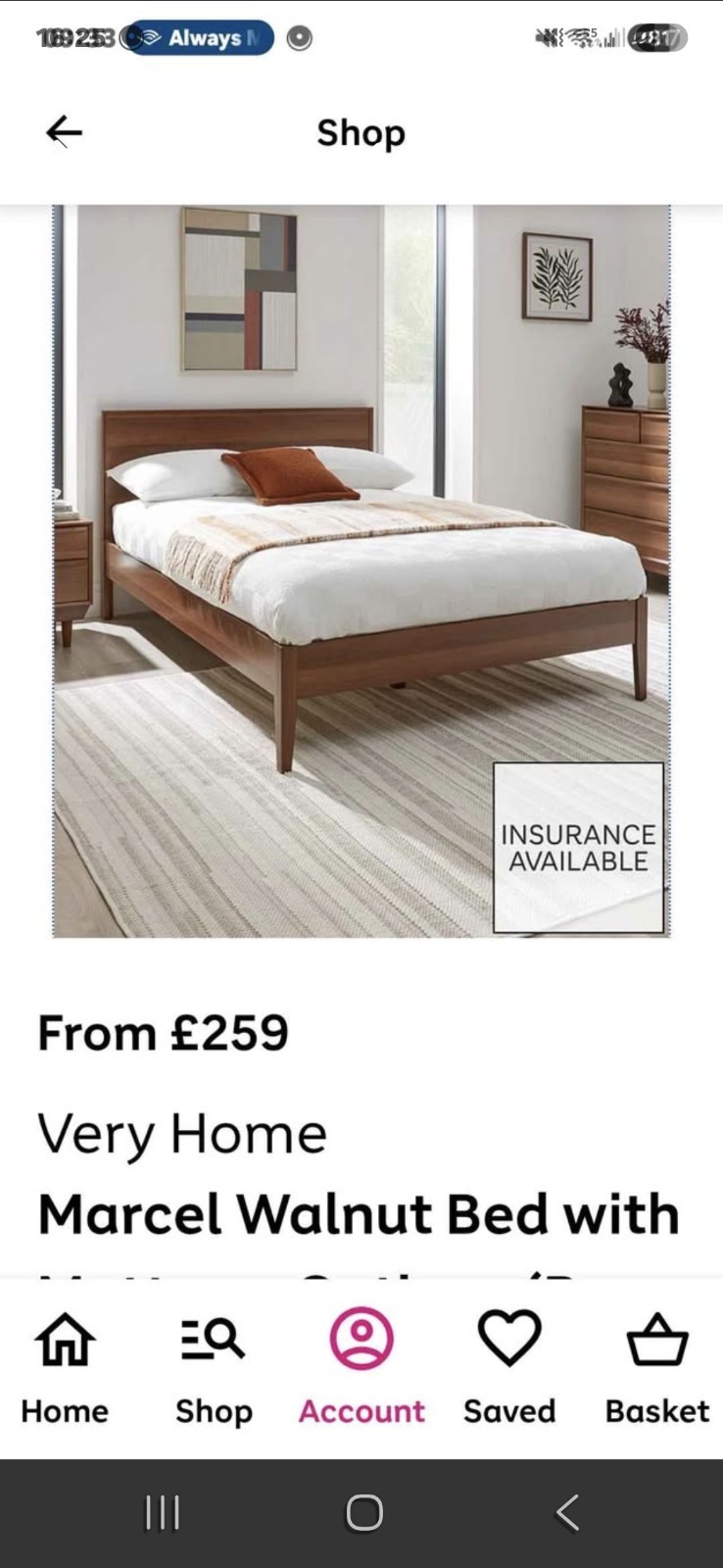 Marcel Walnut King Size Bed Frame (Brand New-unopened)