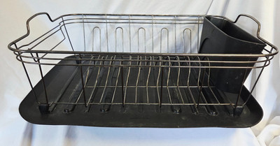 Vintage Rubbermaid 118D Black Dish Drainer Utensil Holder 17.5x14 USA w Tray