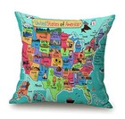 Map of The United States Throw Pillow Cover 18 x 18 Inch, Cartoon Fun Sl288