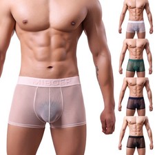Men's Classic Style Boxer Shorts with See Through Mesh and Bulge Pouch