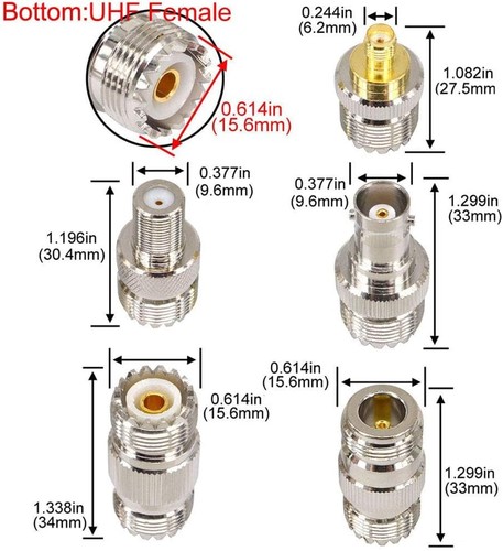 Boobrie 20PCS RF Coaxial Connector Kit UHF Adapter Set silver  - Picture 5 of 7