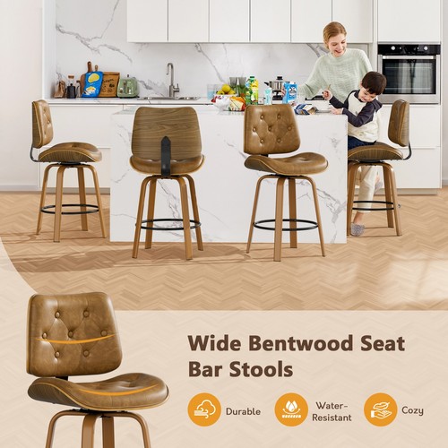 Counter Height Bar Stools Set of 2 26 inch Black Bentwood Swivel Bar Chair - Picture 7 of 8