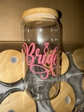 12-Piece Bride & Bridesmaid Glass Cup Set – 16oz with Bamboo Lids & Glass Straws