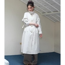 Spring Women Loose Stand Collar Casual White Long Trench Coat Belted French Coat