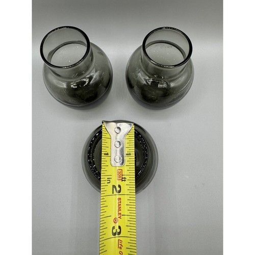Set 3 Hand Blown Glass 4” Smokey Gray Heavy Bottom Vase Three - Picture 7 of 8