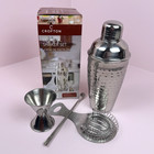 Crofton Cocktail Shaker Set Hammered Stainless Steel Strainer Spoon Jigger NIB