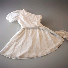 Nine West White One Shoulder Puff Sleeve Fit & Flare Mini Tie Waist Dress M
