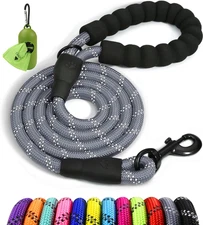 Rope Dog Leash 5 FT with Comfortable Padded Handle, Highly Reflective Threads Le