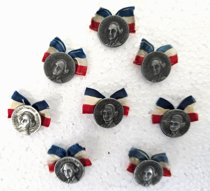 Lot of 8 Vintage Washington Birth Bicentennial 1932 Lapel Pin w/ 5/8" Ribbon