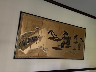 Byobu Japanese 4 Panel Folding Hand Painted Wall Art Screen 72  X 36  Vintage
