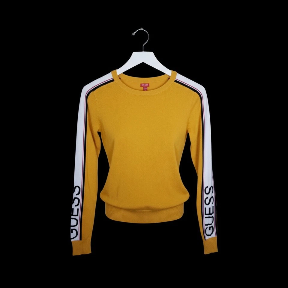 Suéter GUESS Logo Cuello Redondo Corredor Manga Rayas Tejido Logo Dorado - Pequeño Foto 2 de 4