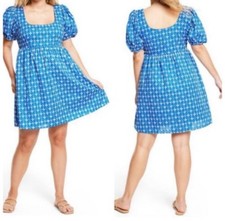 NWT RHODE X target Eyelet Embroidered puff Sleeve Dress Size XL Blue White flora