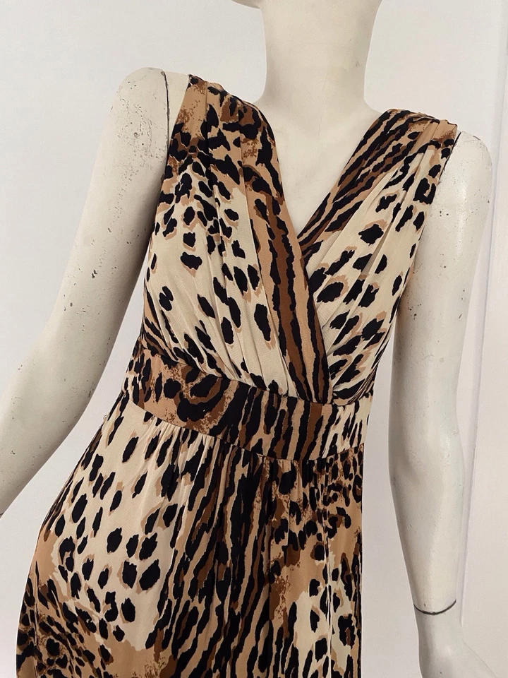 Maxi Vestido De Colección Leopardo Años 60 70 Guepardo Estampado Animal Glam Punk Mob Esposa Gato Envoltura Foto 3 de 4