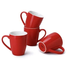 Porcelain Coffee Mugs 16oz Set of 4 Red for Coffee Latte Tea Cocoa