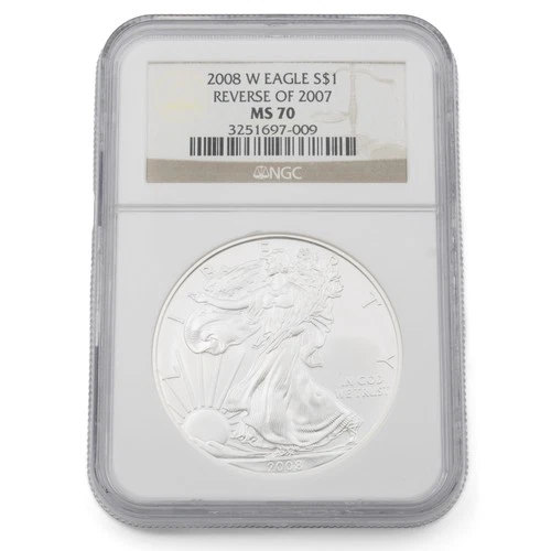 2008-W American Silver Eagle Reverse of 2007 NCG Graded MS70 US Round NR #C891-5