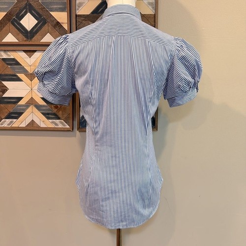 Ralph Lauren Blue and White Striped Puff Sleeve Button Up Shirt Top 4 - Picture 5 of 10