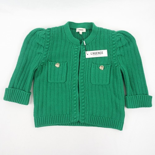 L'AGENCE Delilah Crop Struktur Halbarm Cardigan In Kelly Green - Größe XS/T