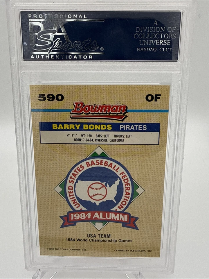 Tarjeta Barry Bonds 1992 Bowman PSA 10 gemas como nueva graduada piratas lámina de oro #590 Foto 2 de 2