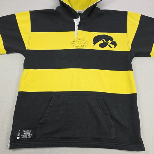 Vintage Iowa Hawkeyes Rugby Shirt Men's Medium Striped Hoodie Spellout Logo - Picture 5 of 18