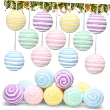  12 Pcs Pastel Candy Christmas Ornaments 2.36'' Fluff Peppermint Pastel Color