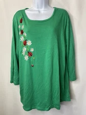 Quacker Factory QVC Womens Shirt Size 1X Lagenlook Lady Bug Charm Whimsical Glam