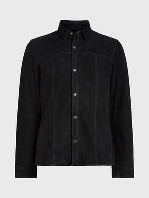 John Varvatos Men's L Black Goat Skin Button Front Jacket Point Collar