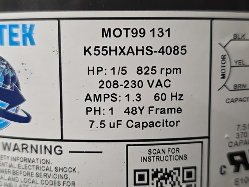 ClimaTek 1/5 HP 208-230v Condenser FAN MOTOR Replaces GE Genteq 5KCP39GFS166S - Picture 10 of 13