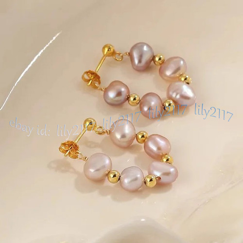 Kleine 4-5 mm natürliche lila Süßwasser Barock Perlen Ohrhänger - Bild 5 von 9