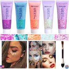 Body Glitter Gel for Face  Hair - Festival Rave Makeup, 150ml, Chunky Sequins
