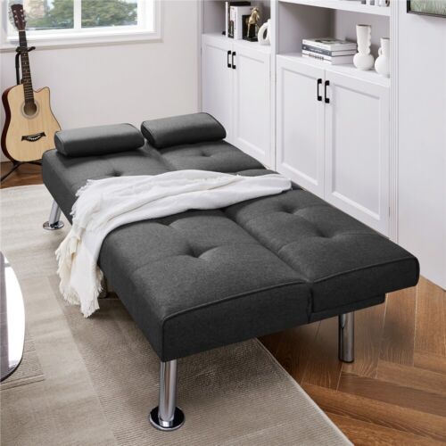 Fabric Upholstered Convertible Futon Sofa Bed for Small Spaces Convertible Sofa - Picture 7 of 48