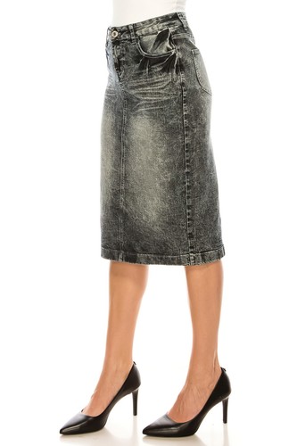 Women's Juniors/Plus Size calf - Length Pencil Stretch Denim Skirt - Picture 38 of 41