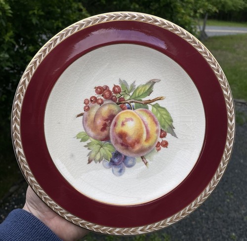Pair of Pink Rimmed Crown Ducal Fruit Ceramic Plates Wall Art Decor Peach Apple - Picture 2 of 11