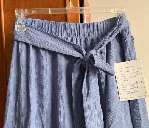 Women's sz. M High Low Flare skirt Elastic Waist Belted Crumple blue fabric NEW - Picture 2 of 5