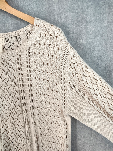 Artelier Nicole Miller maglione donna piccolo beige maglia aperta pullover leggero - Foto 6 di 20