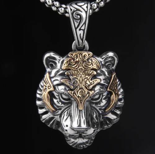 Necklace Silver Head Pendant Men's Fashion Jewelry Tiger - Picture 12 of 12