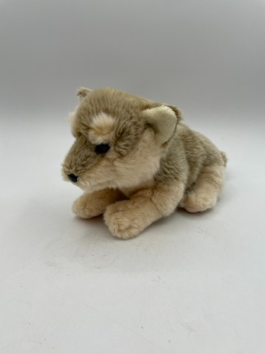RARE SOS Save Our Space Wolf Pup Realistic Plush Stuffed 9" Laying Tan Brown